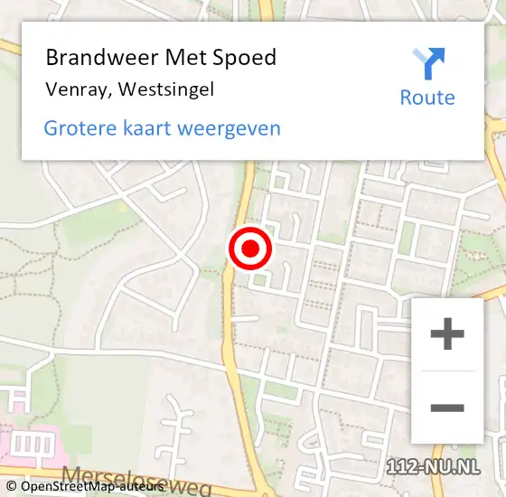 Locatie op kaart van de 112 melding: Brandweer Met Spoed Naar Venray, Westsingel op 26 mei 2024 18:19