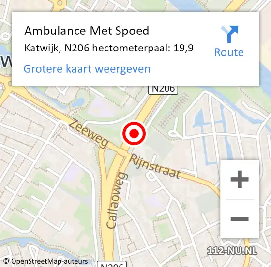 Locatie op kaart van de 112 melding: Ambulance Met Spoed Naar Katwijk, N206 hectometerpaal: 19,9 op 26 mei 2024 18:41