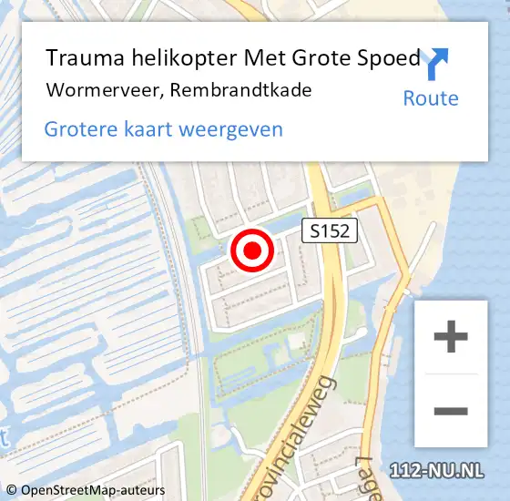 Locatie op kaart van de 112 melding: Trauma helikopter Met Grote Spoed Naar Wormerveer, Rembrandtkade op 26 mei 2024 18:49