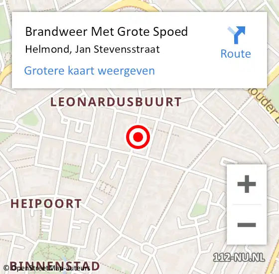 Locatie op kaart van de 112 melding: Brandweer Met Grote Spoed Naar Helmond, Jan Stevensstraat op 26 mei 2024 18:55