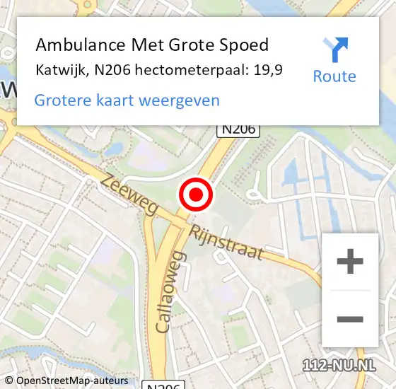 Locatie op kaart van de 112 melding: Ambulance Met Grote Spoed Naar Katwijk, N206 hectometerpaal: 19,9 op 26 mei 2024 18:56