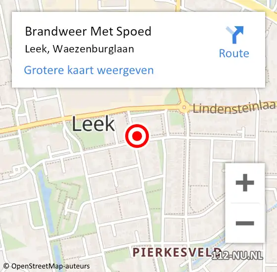 Locatie op kaart van de 112 melding: Brandweer Met Spoed Naar Leek, Waezenburglaan op 26 mei 2024 19:02