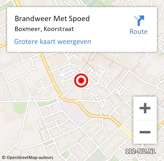 Locatie op kaart van de 112 melding: Brandweer Met Spoed Naar Boxmeer, Koorstraat op 26 mei 2024 19:11