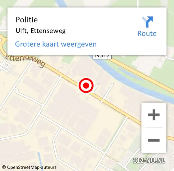 Locatie op kaart van de 112 melding: Politie Ulft, Ettenseweg op 26 mei 2024 19:11