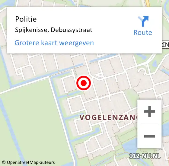 Locatie op kaart van de 112 melding: Politie Spijkenisse, Debussystraat op 26 mei 2024 19:14