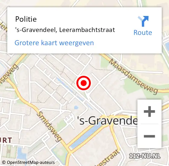 Locatie op kaart van de 112 melding: Politie 's-Gravendeel, Leerambachtstraat op 26 mei 2024 19:14