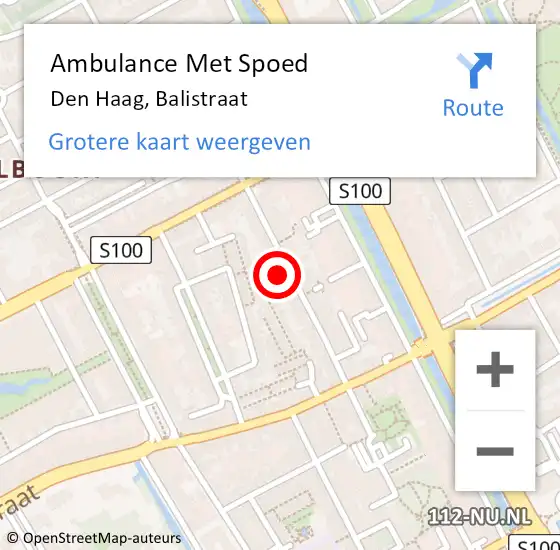 Locatie op kaart van de 112 melding: Ambulance Met Spoed Naar Den Haag, Balistraat op 26 mei 2024 19:16