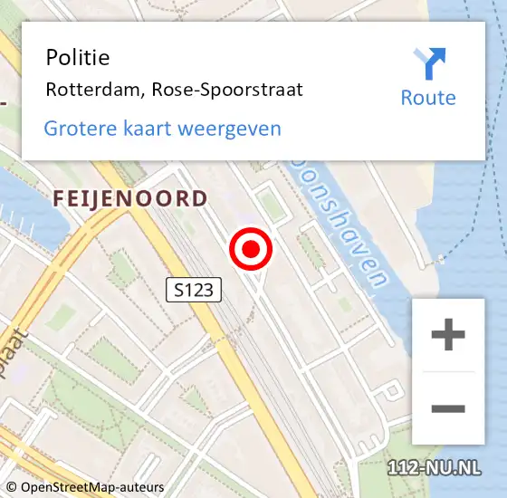 Locatie op kaart van de 112 melding: Politie Rotterdam, Rose-Spoorstraat op 26 mei 2024 19:17