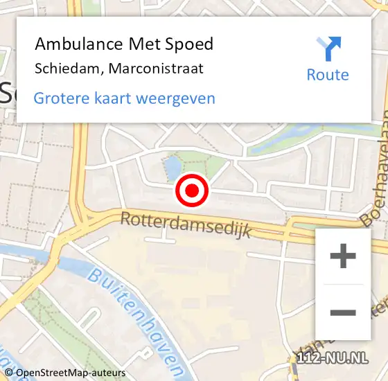 Locatie op kaart van de 112 melding: Ambulance Met Spoed Naar Schiedam, Marconistraat op 26 mei 2024 19:17