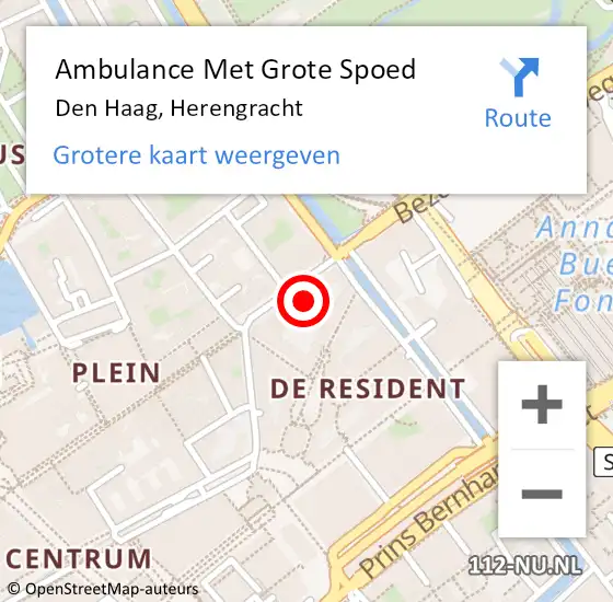 Locatie op kaart van de 112 melding: Ambulance Met Grote Spoed Naar Den Haag, Herengracht op 26 mei 2024 19:18