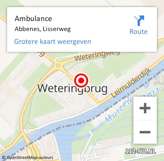 Locatie op kaart van de 112 melding: Ambulance Abbenes, Lisserweg op 26 mei 2024 19:36