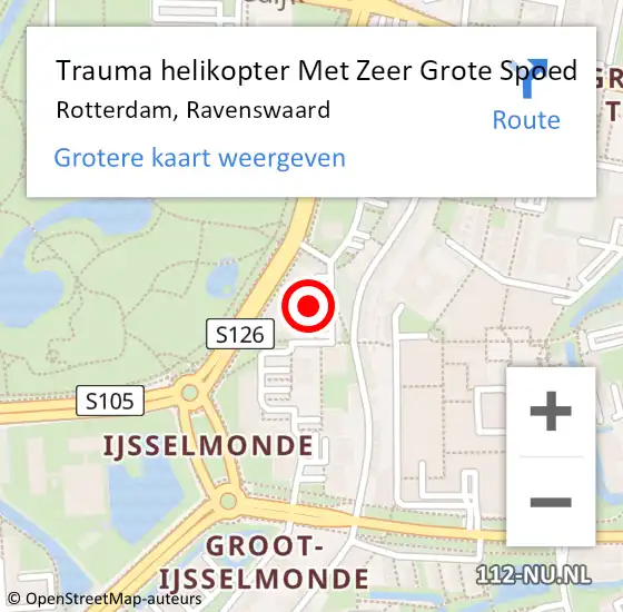 Locatie op kaart van de 112 melding: Trauma helikopter Met Zeer Grote Spoed Naar Rotterdam, Ravenswaard op 26 mei 2024 19:44