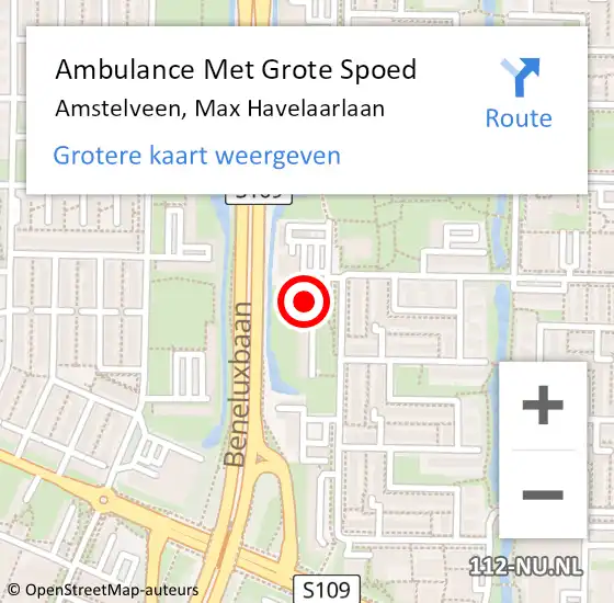 Locatie op kaart van de 112 melding: Ambulance Met Grote Spoed Naar Amstelveen, Max Havelaarlaan op 26 mei 2024 20:02