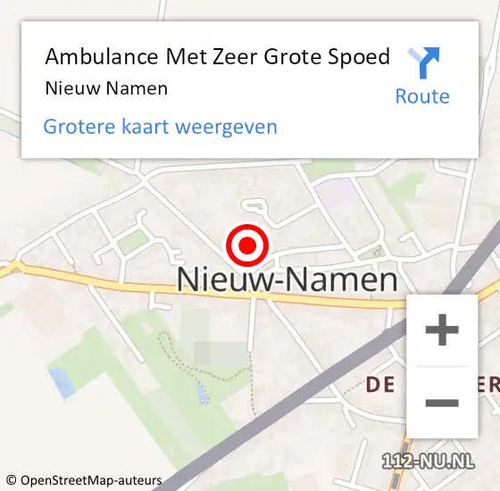 Locatie op kaart van de 112 melding: Ambulance Met Zeer Grote Spoed Naar Nieuw-Namen op 26 mei 2024 20:04