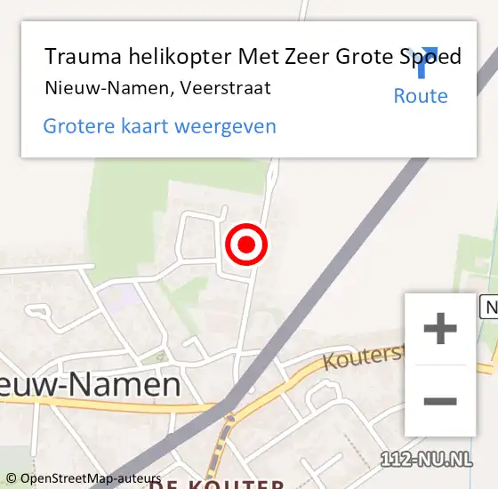Locatie op kaart van de 112 melding: Trauma helikopter Met Zeer Grote Spoed Naar Nieuw-Namen, Veerstraat op 26 mei 2024 20:06