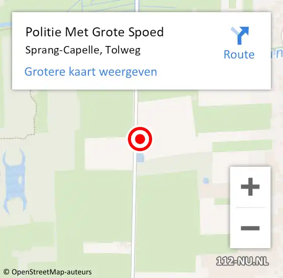 Locatie op kaart van de 112 melding: Politie Met Grote Spoed Naar Sprang-Capelle, Tolweg op 26 mei 2024 20:10