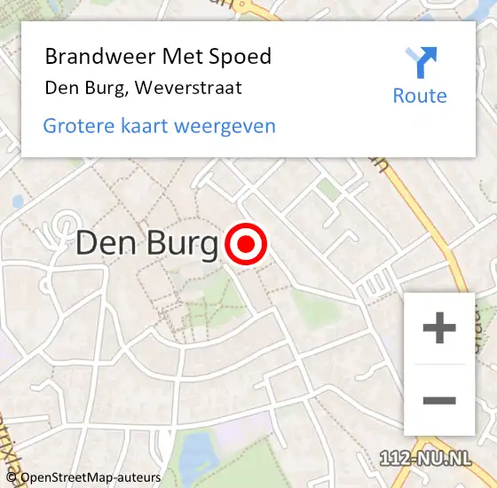 Locatie op kaart van de 112 melding: Brandweer Met Spoed Naar Den Burg, Weverstraat op 26 mei 2024 20:11