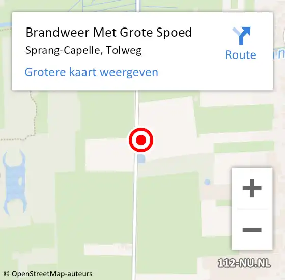 Locatie op kaart van de 112 melding: Brandweer Met Grote Spoed Naar Sprang-Capelle, Tolweg op 26 mei 2024 20:11