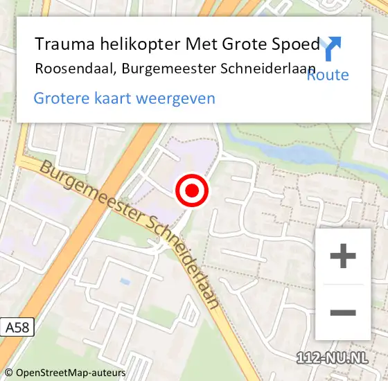 Locatie op kaart van de 112 melding: Trauma helikopter Met Grote Spoed Naar Roosendaal, Burgemeester Schneiderlaan op 26 mei 2024 20:11