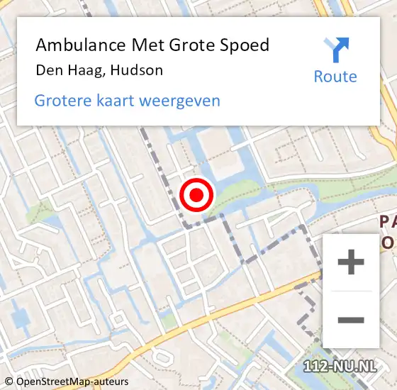 Locatie op kaart van de 112 melding: Ambulance Met Grote Spoed Naar Den Haag, Hudson op 26 mei 2024 20:14