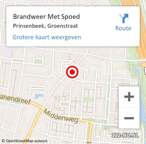 Locatie op kaart van de 112 melding: Brandweer Met Spoed Naar Prinsenbeek, Groenstraat op 26 mei 2024 20:17