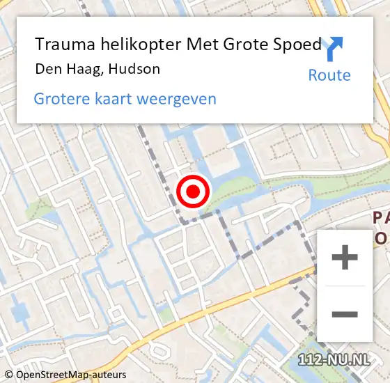 Locatie op kaart van de 112 melding: Trauma helikopter Met Grote Spoed Naar Den Haag, Hudson op 26 mei 2024 20:17