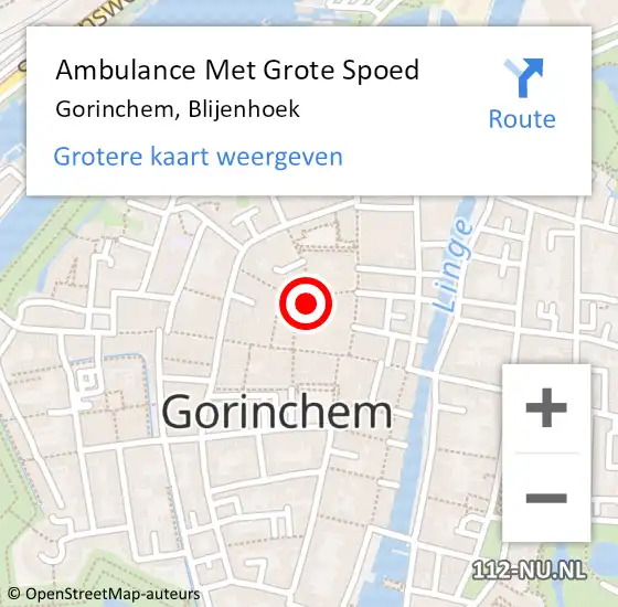 Locatie op kaart van de 112 melding: Ambulance Met Grote Spoed Naar Gorinchem, Blijenhoek op 26 mei 2024 20:22