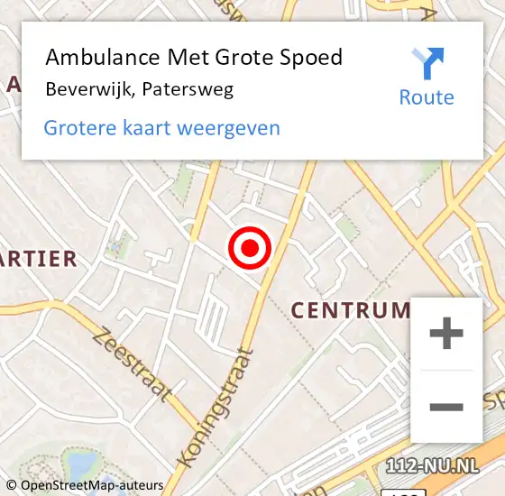 Locatie op kaart van de 112 melding: Ambulance Met Grote Spoed Naar Beverwijk, Patersweg op 26 mei 2024 20:42