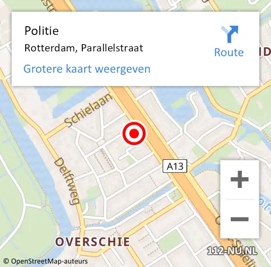 Locatie op kaart van de 112 melding: Politie Rotterdam, Parallelstraat op 26 mei 2024 20:51