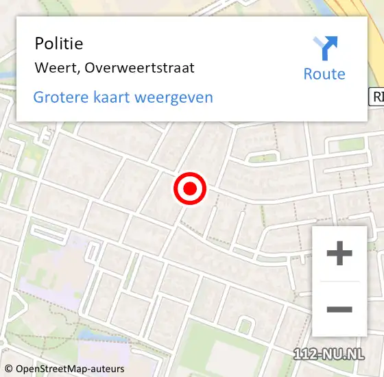 Locatie op kaart van de 112 melding: Politie Weert, Overweertstraat op 26 mei 2024 21:04