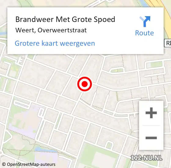 Locatie op kaart van de 112 melding: Brandweer Met Grote Spoed Naar Weert, Overweertstraat op 26 mei 2024 21:05