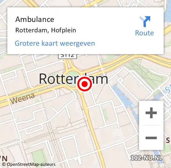 Locatie op kaart van de 112 melding: Ambulance Rotterdam, Hofplein op 26 mei 2024 21:10