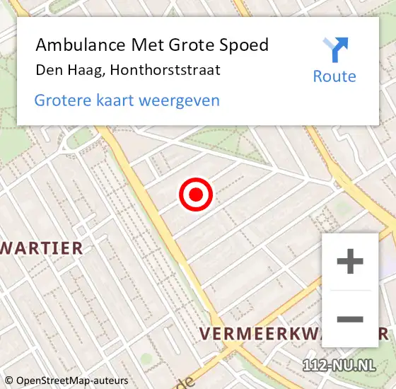 Locatie op kaart van de 112 melding: Ambulance Met Grote Spoed Naar Den Haag, Honthorststraat op 26 mei 2024 21:11