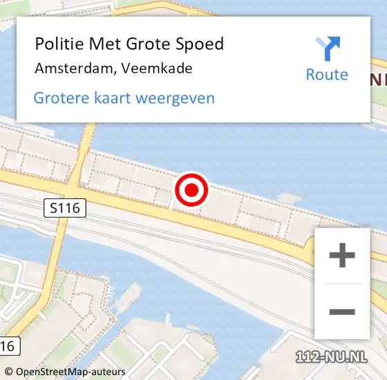 Locatie op kaart van de 112 melding: Politie Met Grote Spoed Naar Amsterdam, Veemkade op 26 mei 2024 22:16