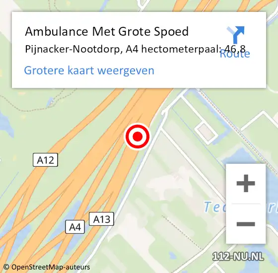 Locatie op kaart van de 112 melding: Ambulance Met Grote Spoed Naar Pijnacker-Nootdorp, A4 hectometerpaal: 46,8 op 26 mei 2024 22:45