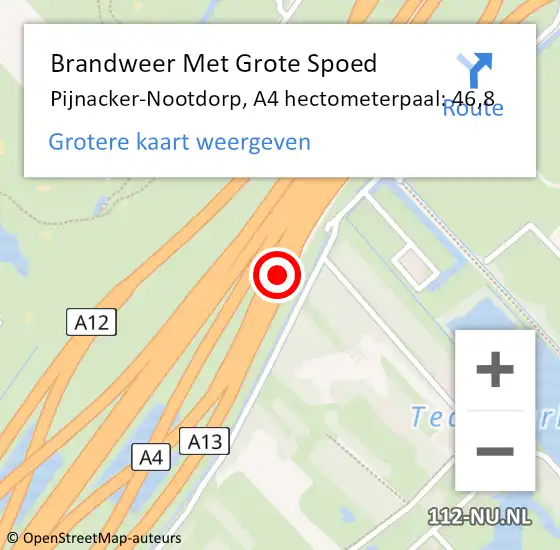 Locatie op kaart van de 112 melding: Brandweer Met Grote Spoed Naar Pijnacker-Nootdorp, A4 hectometerpaal: 46,8 op 26 mei 2024 22:46