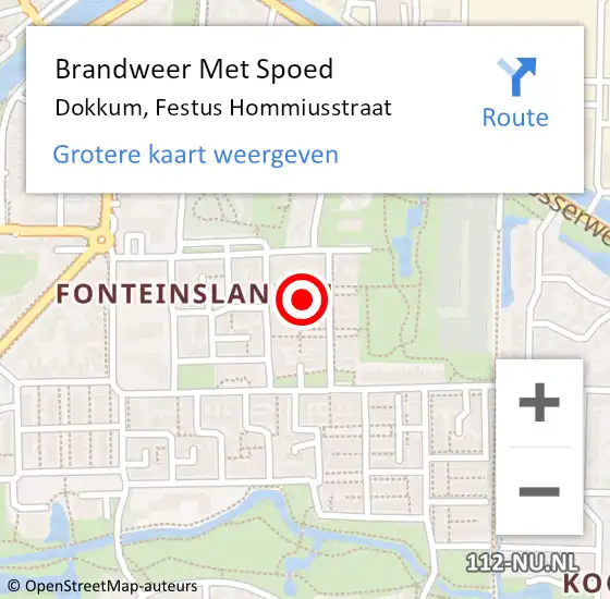 Locatie op kaart van de 112 melding: Brandweer Met Spoed Naar Dokkum, Festus Hommiusstraat op 26 mei 2024 22:49