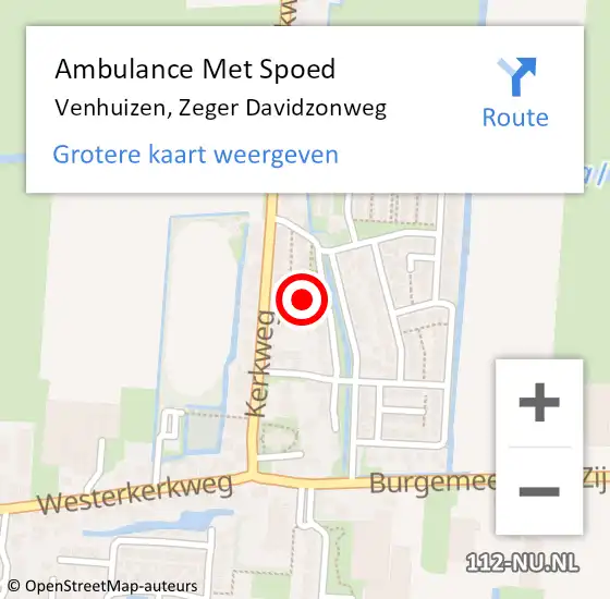 Locatie op kaart van de 112 melding: Ambulance Met Spoed Naar Venhuizen, Zeger Davidzonweg op 26 mei 2024 22:58