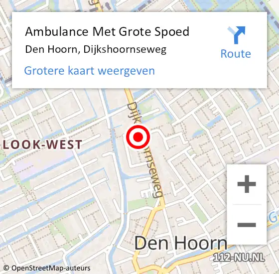 Locatie op kaart van de 112 melding: Ambulance Met Grote Spoed Naar Den Hoorn, Dijkshoornseweg op 26 mei 2024 23:06