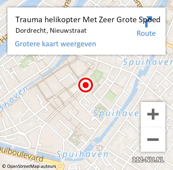 Locatie op kaart van de 112 melding: Trauma helikopter Met Zeer Grote Spoed Naar Dordrecht, Nieuwstraat op 26 mei 2024 23:15