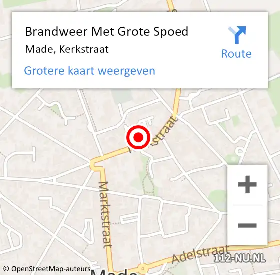 Locatie op kaart van de 112 melding: Brandweer Met Grote Spoed Naar Made, Kerkstraat op 26 mei 2024 23:21