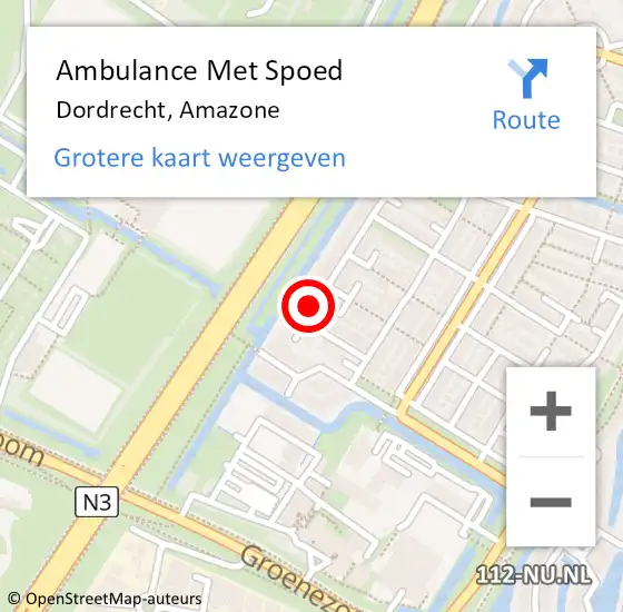 Locatie op kaart van de 112 melding: Ambulance Met Spoed Naar Dordrecht, Amazone op 26 mei 2024 23:24