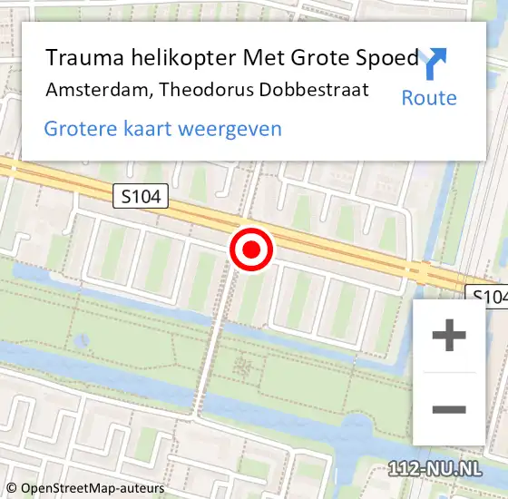 Locatie op kaart van de 112 melding: Trauma helikopter Met Grote Spoed Naar Amsterdam, Theodorus Dobbestraat op 26 mei 2024 23:29