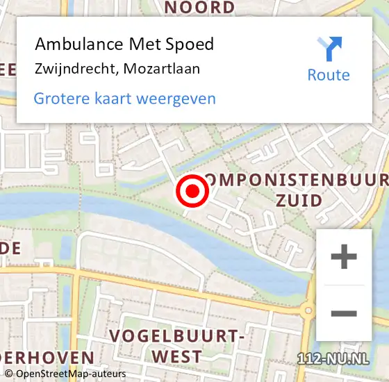 Locatie op kaart van de 112 melding: Ambulance Met Spoed Naar Zwijndrecht, Mozartlaan op 26 mei 2024 23:44