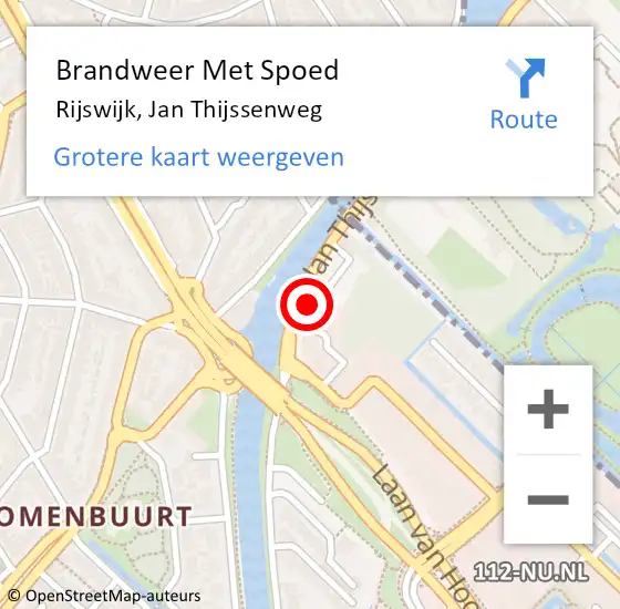 Locatie op kaart van de 112 melding: Brandweer Met Spoed Naar Rijswijk, Jan Thijssenweg op 27 mei 2024 00:09