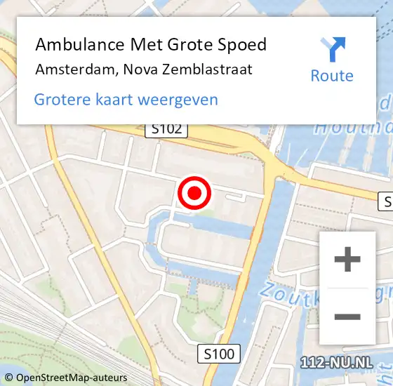 Locatie op kaart van de 112 melding: Ambulance Met Grote Spoed Naar Amsterdam, Nova Zemblastraat op 27 mei 2024 00:11