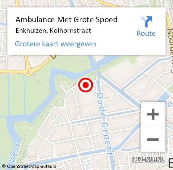 Locatie op kaart van de 112 melding: Ambulance Met Grote Spoed Naar Enkhuizen, Kolhornstraat op 27 mei 2024 02:02