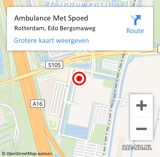 Locatie op kaart van de 112 melding: Ambulance Met Spoed Naar Rotterdam, Edo Bergsmaweg op 27 mei 2024 04:37