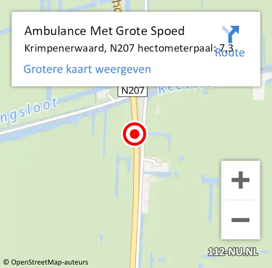 Locatie op kaart van de 112 melding: Ambulance Met Grote Spoed Naar Krimpenerwaard, N207 hectometerpaal: 7,3 op 27 mei 2024 05:33