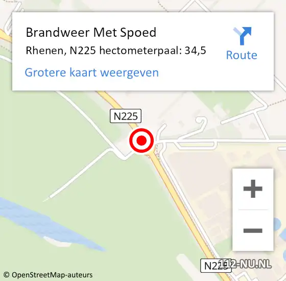 Locatie op kaart van de 112 melding: Brandweer Met Spoed Naar Rhenen, N225 hectometerpaal: 34,5 op 27 mei 2024 06:25